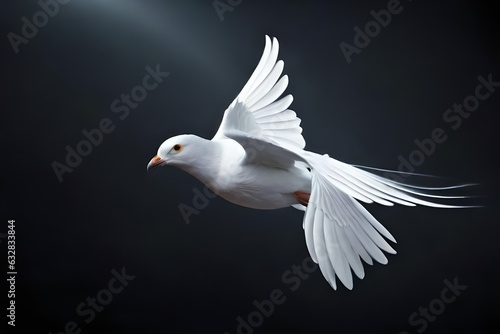 white dove isolated on black, White dove flying isolated on black background and Clipping path. freedom on international day of peace concept.