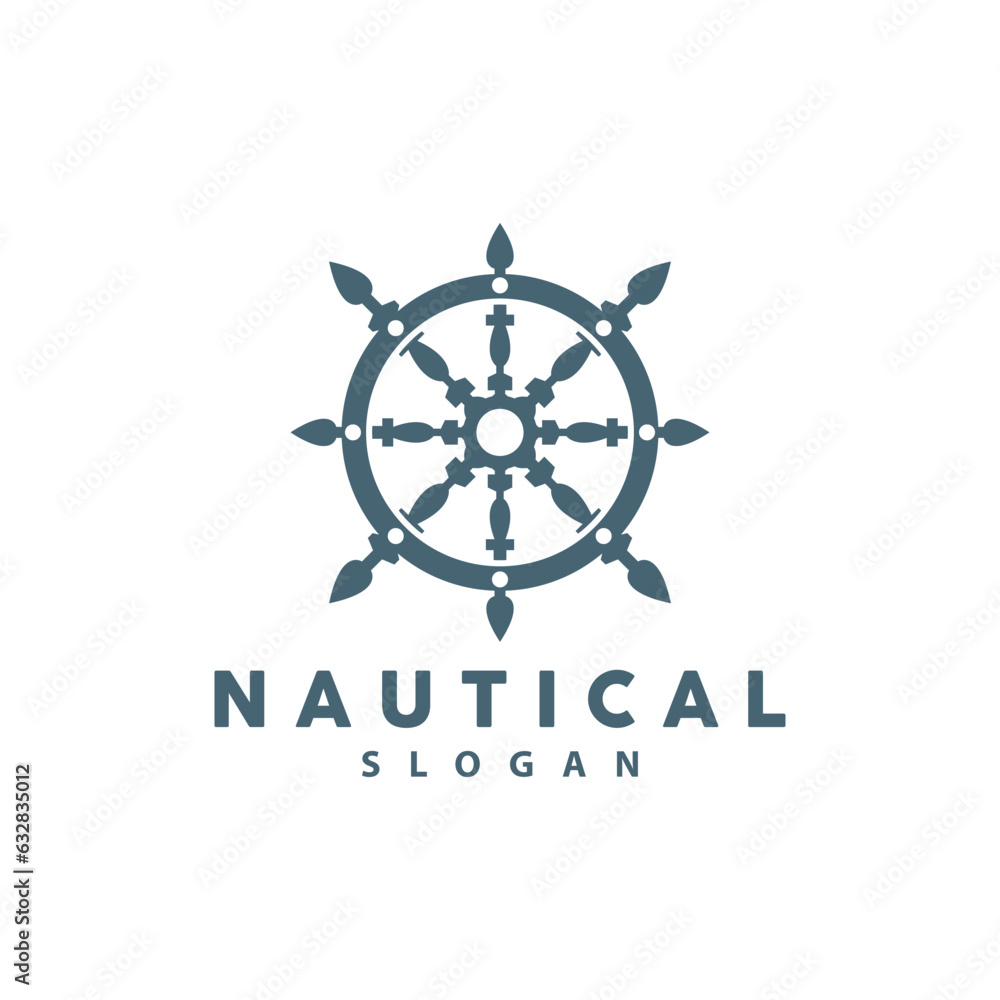 Fototapeta premium Ship Rudder Logo, Elegant Nautical Maritime Vector Simple Minimalist Design Ocean Sailing Ship