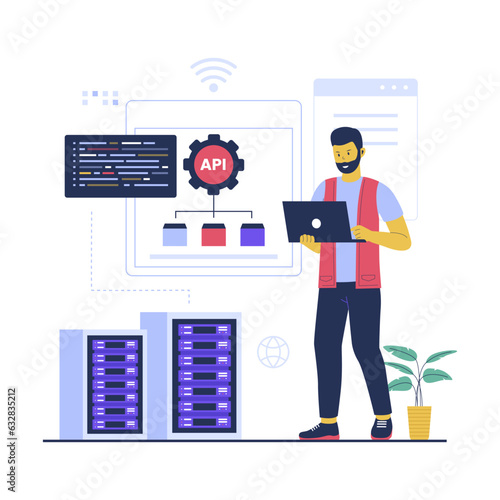 Concept illustration of Application Programming Interface technology. Flat vector illustration isolated on white background