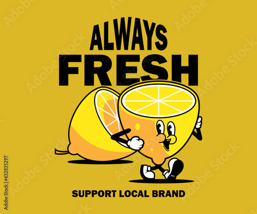 cartoon character of lemon fruit Graphic Design for T shirt Street Wear and Urban Style