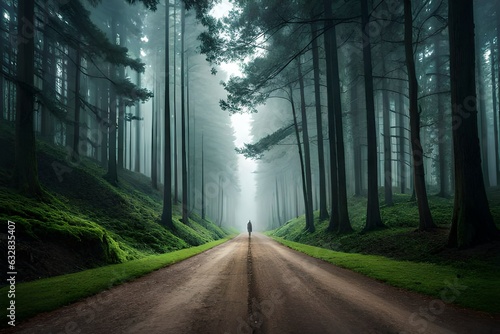 road in the forest generated by AI technology