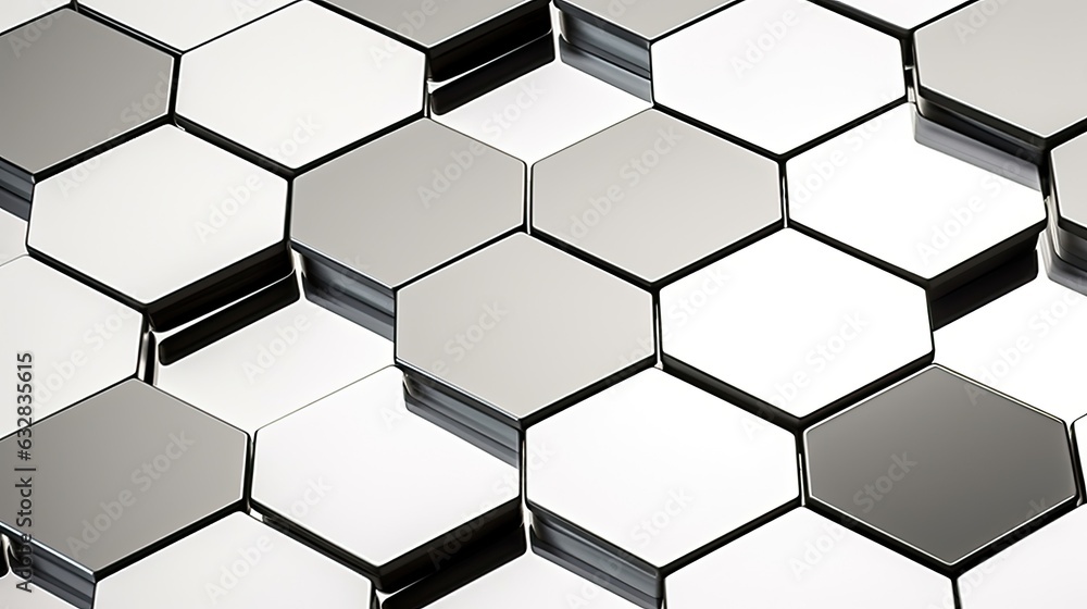 A decorative pattern with beautiful futuristic metallic hexagonal shapes. (Generative AI) A decorative pattern with beautiful futuristic metallic hexagonal shapes. (Generative AI)