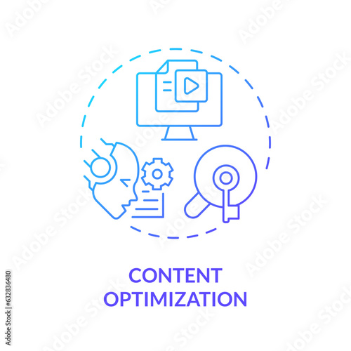 Gradient content optimization icon concept, isolated vector, AI for SEO thin line illustration.