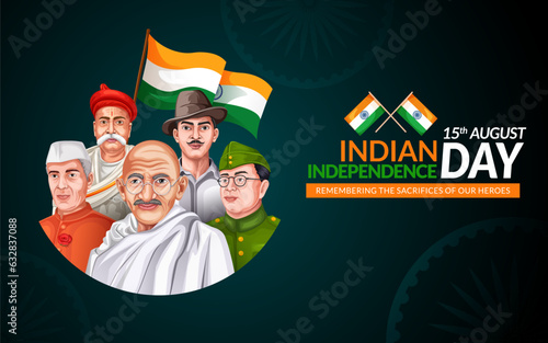 15 of August Independence Day poster, banner, flyer, background, template, greeting card. Freedom fighters vector illustration design.
