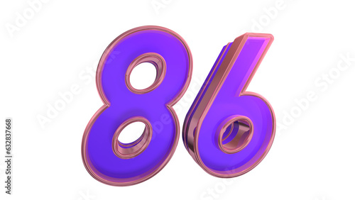 Creative clean purple glossy 3d number 86 photo