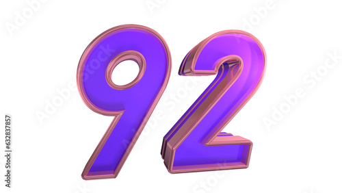 Creative clean purple glossy 3d number 92