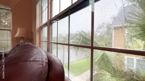 Looking through window during tropical storm