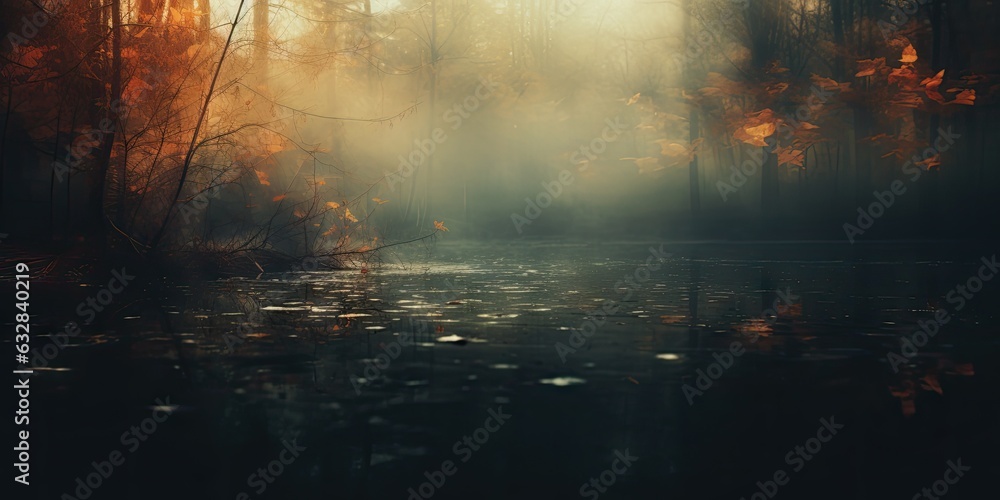 Misty forest in autumn defocused grandeur. Dark beauty in fall embrace. Artistic depiction of nature blurred beauty in autumn Misty forest in autumn defocused grandeur. Dark beauty in fall embrace. Artistic depiction of nature blurred beauty in autumn