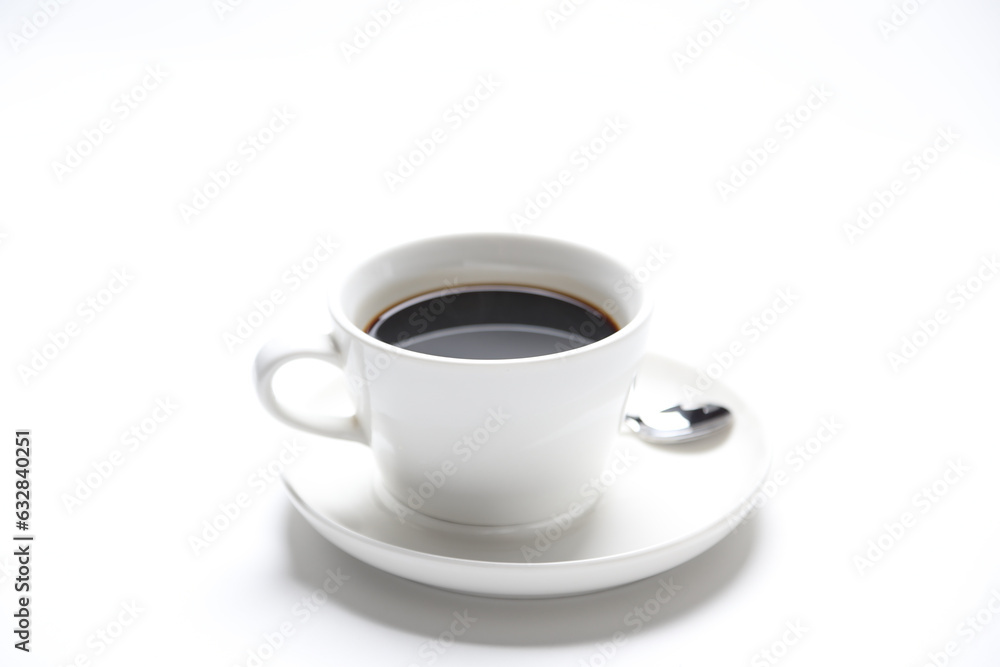 hot drink dark black coffee americano kopi o beverage menu in white cup and plate in white background halal drink food vegan menu for cafe