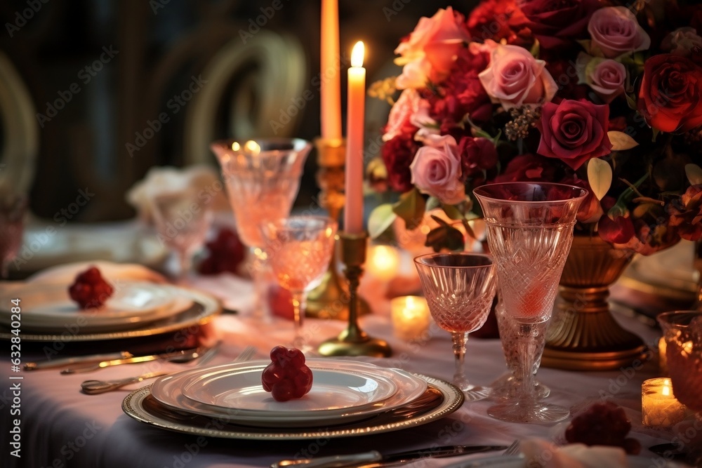 Enchanting Ambiance Candles and Flowers for a Romantic Table Setting. Generative Ai,