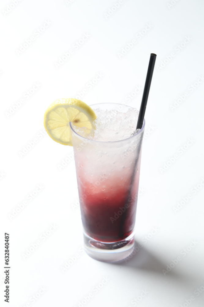 ice cold chilled fresh ribena grape lemon fruit soda soft drink honey layer drink in glass and black straw beverage halal food vegan menu in white background for cafe ice cold chilled fresh ribena grape lemon fruit soda soft drink honey layer drink in glass and black straw beverage halal food vegan menu in white background for cafe