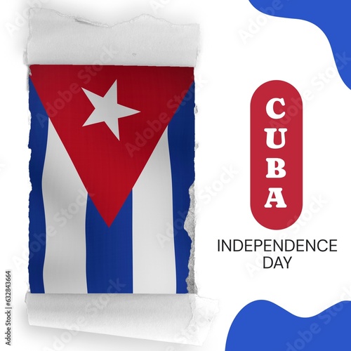 Composition of cuba independence day text over flag of cuba design on white background