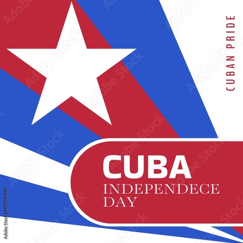 Composition of cuba independence day text over flag of cuba design on white background