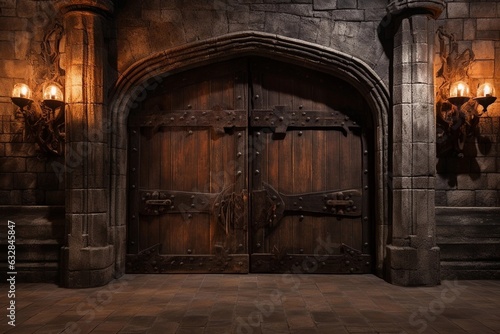 Wooden door in medieval castle
