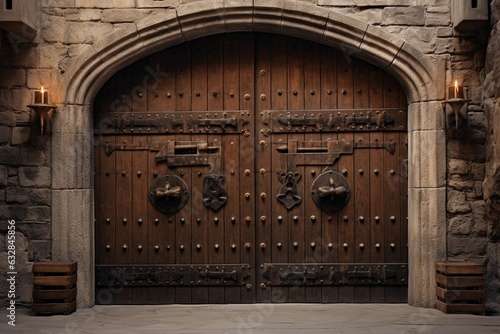 Wooden door in medieval castle