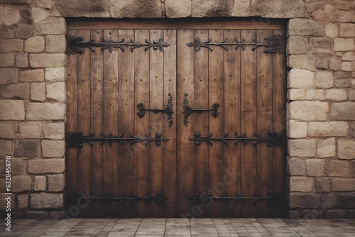 Wooden door in medieval castle