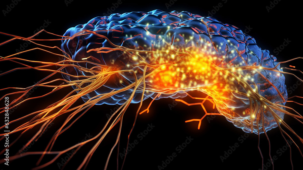 Concept art of a human brain ai generative brain psychology. Close up of human brain showing neurons firing and neural extensions. Concept art of a human brain ai generative brain psychology. Close up of human brain showing neurons firing and neural extensions.
