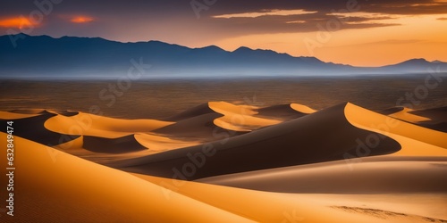  desert at sunset with dunes and sandstorm