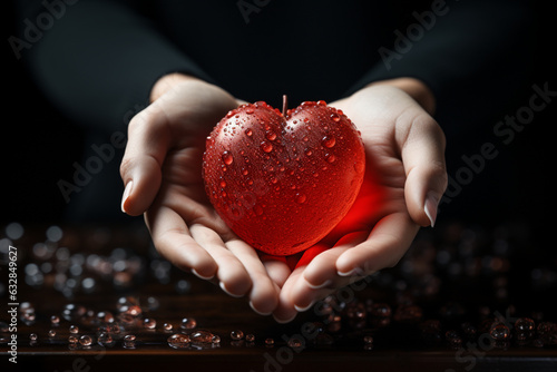 Strong hands cradle red heart, symbolizing love and compassion Generative AI