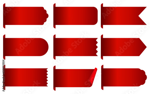 Set Of Red Blank Ribbons Sale Badges, Banners, Price Tags. Stickers And Labels Isolated. Vector illustration