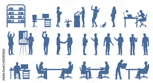 Isolated set of business people working in office, presenting speech