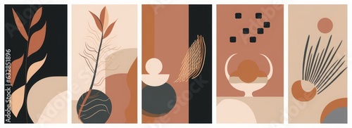 Modern minimalist abstract aesthetic illustrations. Bohemian style wall decor. Collection of contemporary artistic posters, Generative AI