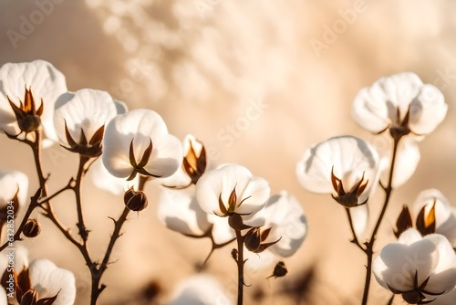 cotton flowers on a branch in sunlight