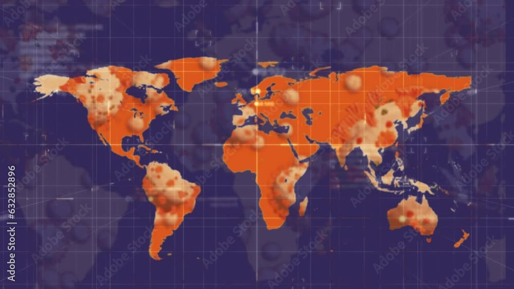 Animation of data processing over world map Animation of data processing over world map
