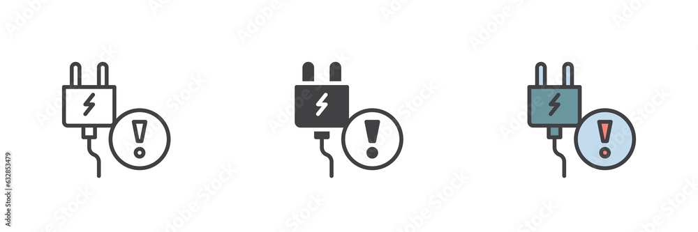 ectric plug caution different style icon set ectric plug caution different style icon set