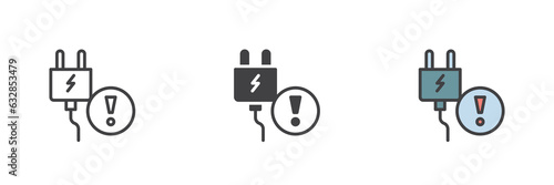 ectric plug caution different style icon set photo
