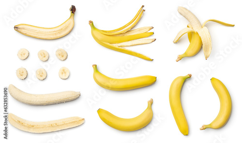 Collection of bananas isolated on white background