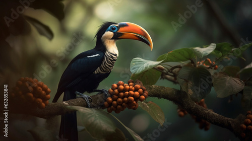 Elegant Hornbill Resting on a Thick Vine  Jungle Birds  bokeh 