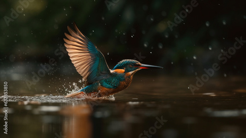 Kingfisher Diving into a Shimmering River, Jungle Birds, bokeh  © Nati