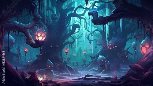 Magical Fantasy halloween illustration banner. ai generative