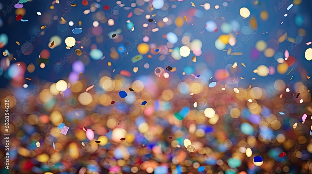 Background of colorful flying paper shiny confetti for a holiday celebration party