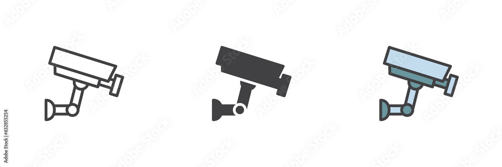 Surveillance camera different style icon set Surveillance camera different style icon set