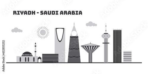 Riyadh saudi arabia cityscape skyline sketch illustration vector. Famous popular city in the world in black white style.