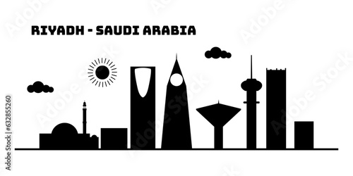 Riyadh saudi arabia cityscape skyline sketch illustration vector. Famous popular city in the world in black white style.