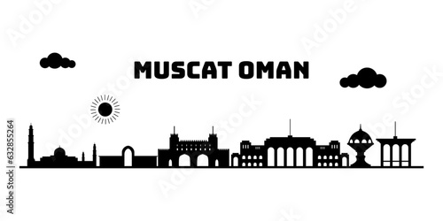 Muscat Oman cityscape skyline sketch illustration vector. Famous popular city in the world in black white style.