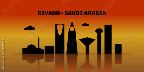 Riyadh saudi arabia at afternoon cityscape skyline sketch illustration vector. Famous popular city in the world in black white style.