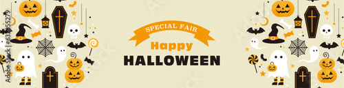 ハロウィンイメージの背景イラスト素材 ベクター バナー 見出し 10月 秋