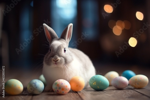 Easter Bunny with Decorated Eggs, Rabbit, bokeh  © Nati