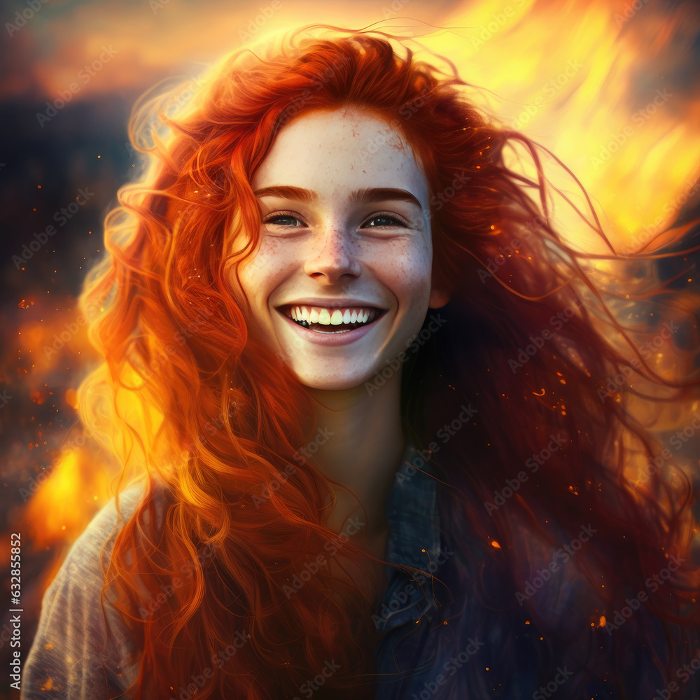 Smiling girl with a fiery hair