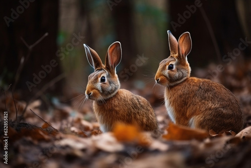 Wild Rabbits in the Forest, Rabbit, bokeh  © Nati