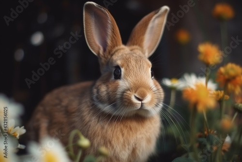 Adorable Bunny with Flowers, Rabbit, bokeh  © Nati