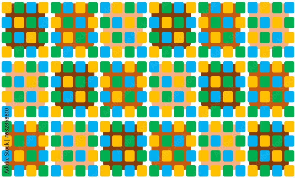 Double layer of green blue and yellow block square on white background repeat seamless pattern, replete image design for fabric printing design or wallpaper or backdrop Double layer of green blue and yellow block square on white background repeat seamless pattern, replete image design for fabric printing design or wallpaper or backdrop