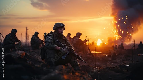 Heavily Armed Soldiers Holding Rifles In War