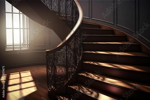 Staircase: Create a set of images that showcase a striking, sculptural staircase. Generative AI