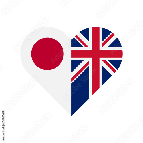 unity concept. heart shape icon of japan and united kingdom flags. vector illustration isolated on white background