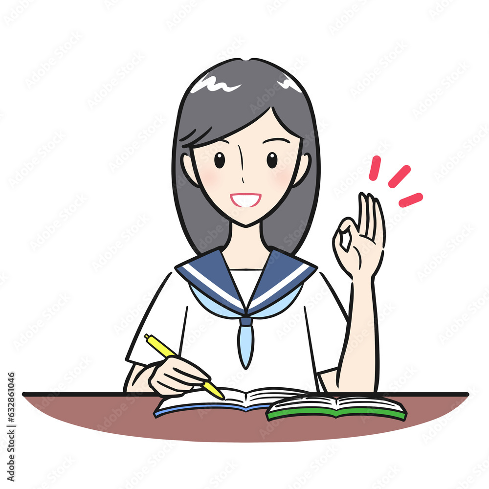 勉強がばっちりな女子学生（カラフル）